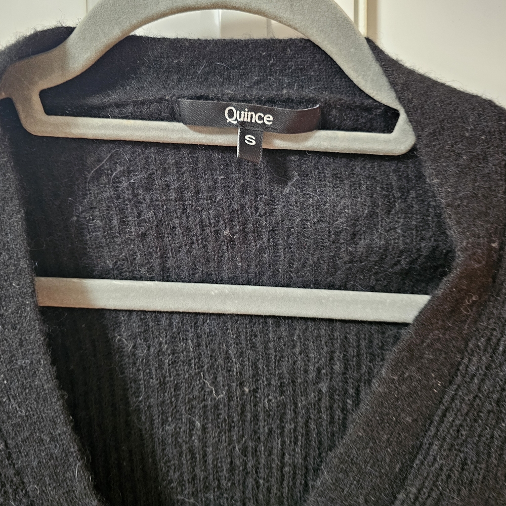 Quince Black Alpaca Bell Sleeve Cardigan Sweater Button - Picture 5 of 9